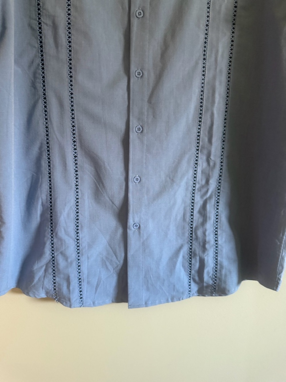 Coofandy Men's Blue Guayabera Openwork Detail Panels Cuban Short-Sleeve size XL - Picture 4 of 13